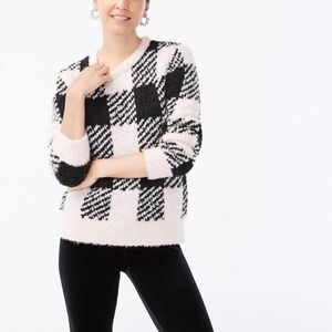 J. Crew Bouclé buffalo-check sweater Ivory Black AD487 Size Medium